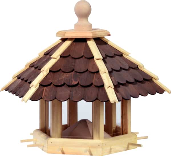 4 braun Vogelhaus Futterhaus mit Holzdachschindeln No