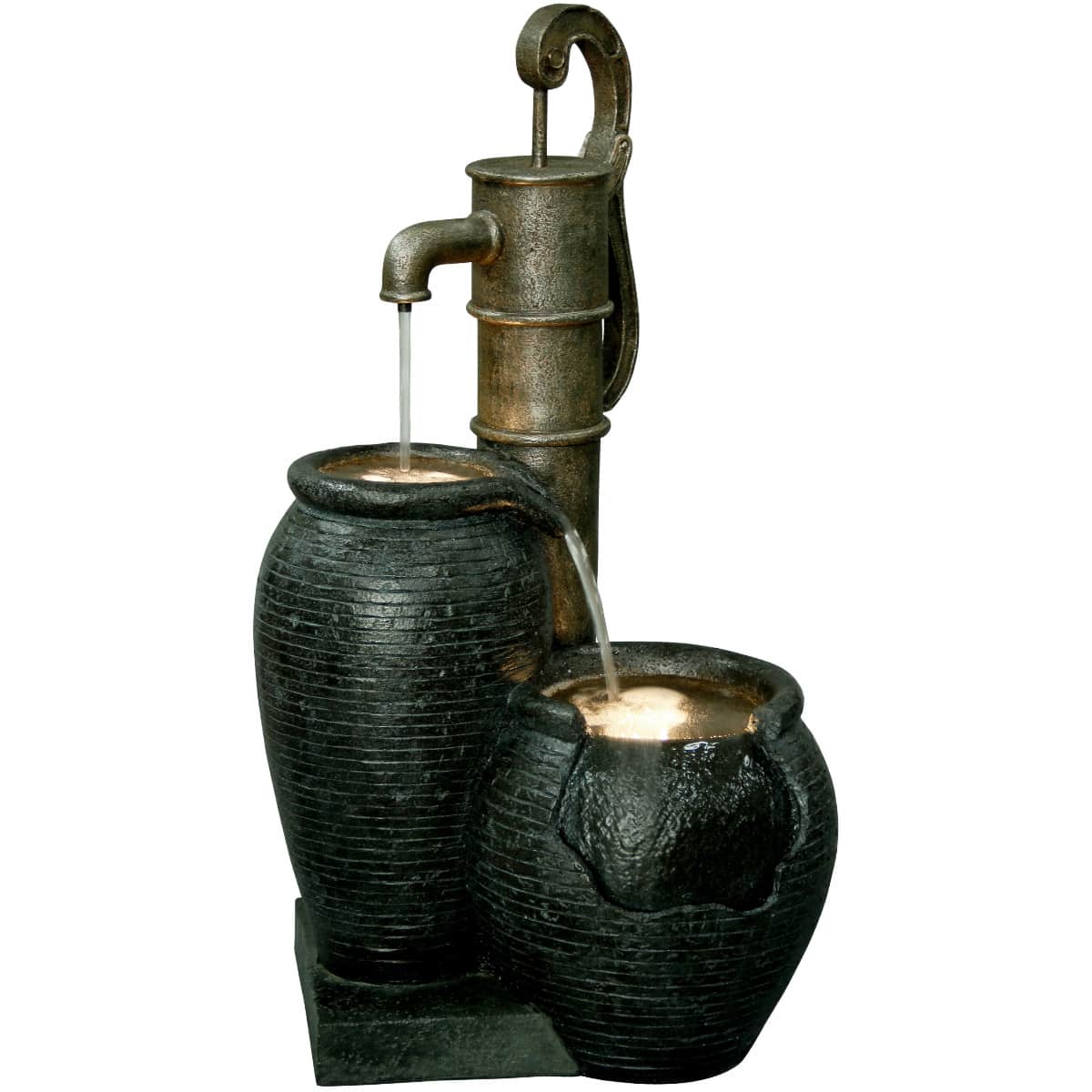 Pumpe drinnen Zier-Handpumpe cm, und XL Polyresin mit Garten-Brunnen Design u. Großer LED´s, mit draußen, für Springbrunnen 47,5x38,5x84