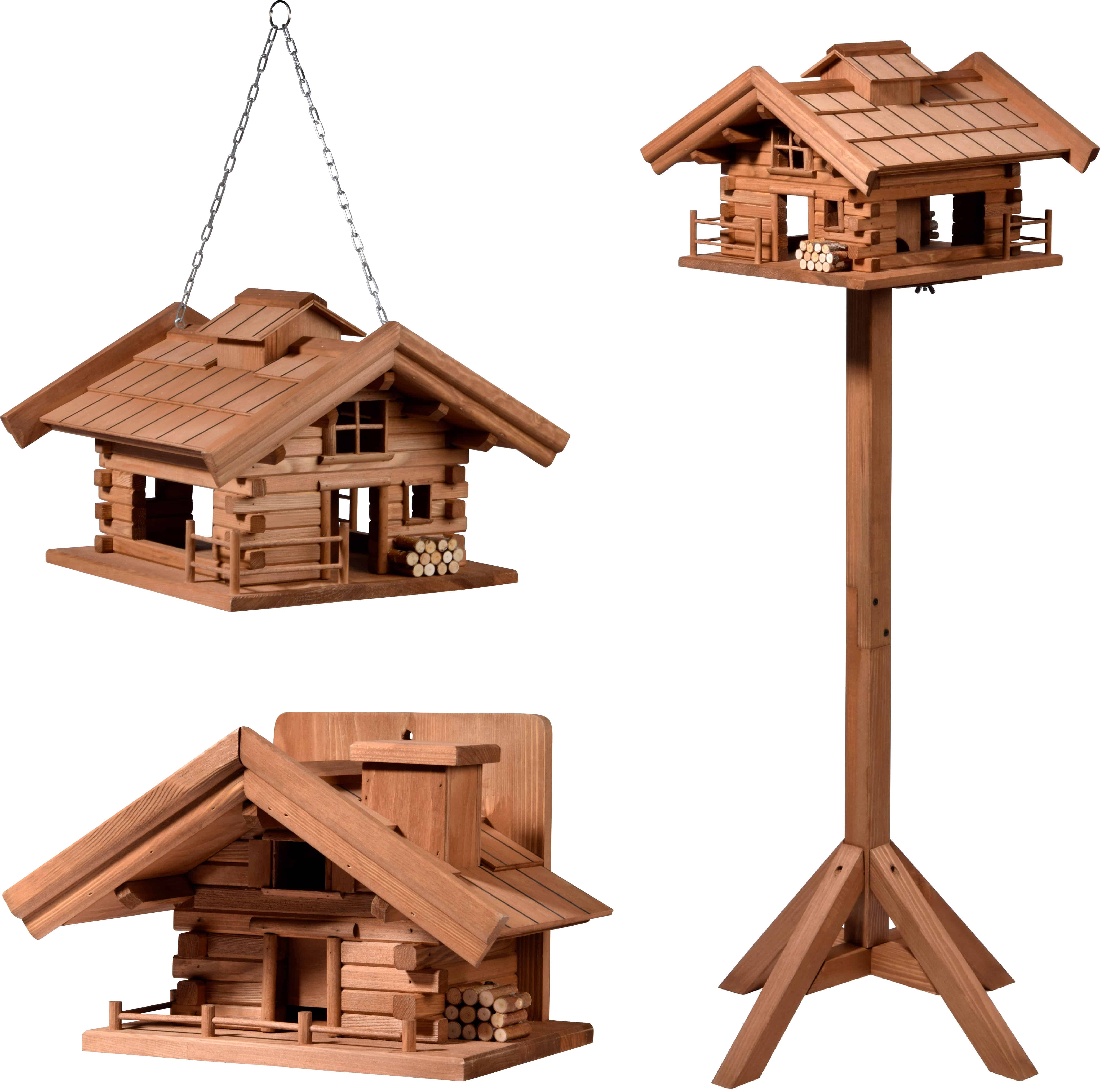 Vogelfutterhaus Almhütten-Design mit Kiefer, Details, im vielen Braun